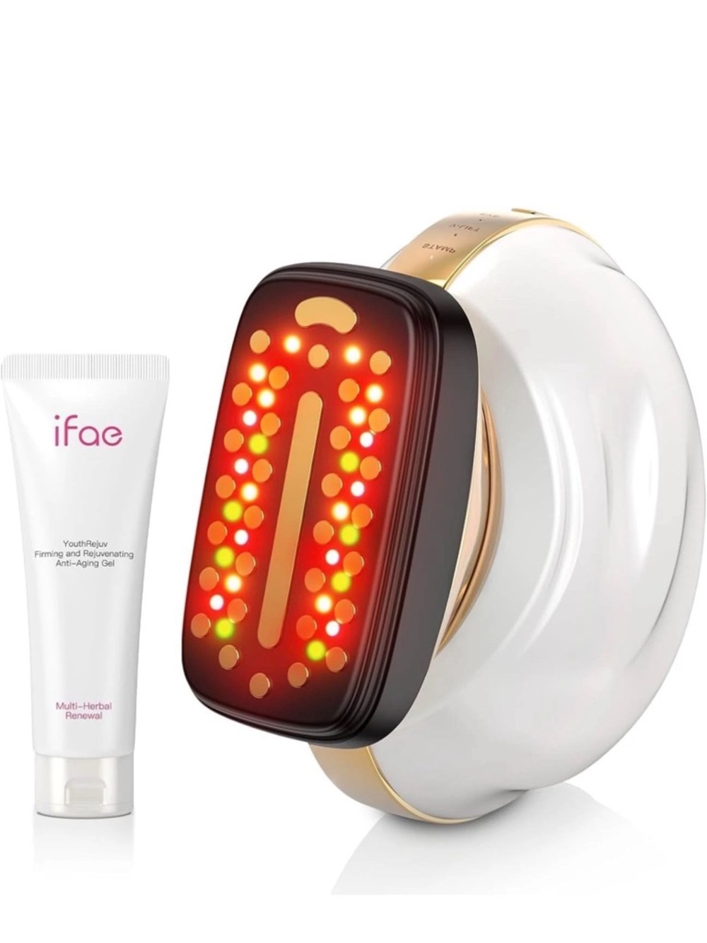 White & Gold LED Facial Rejuvenation Device with Anti-Aging Gel - White